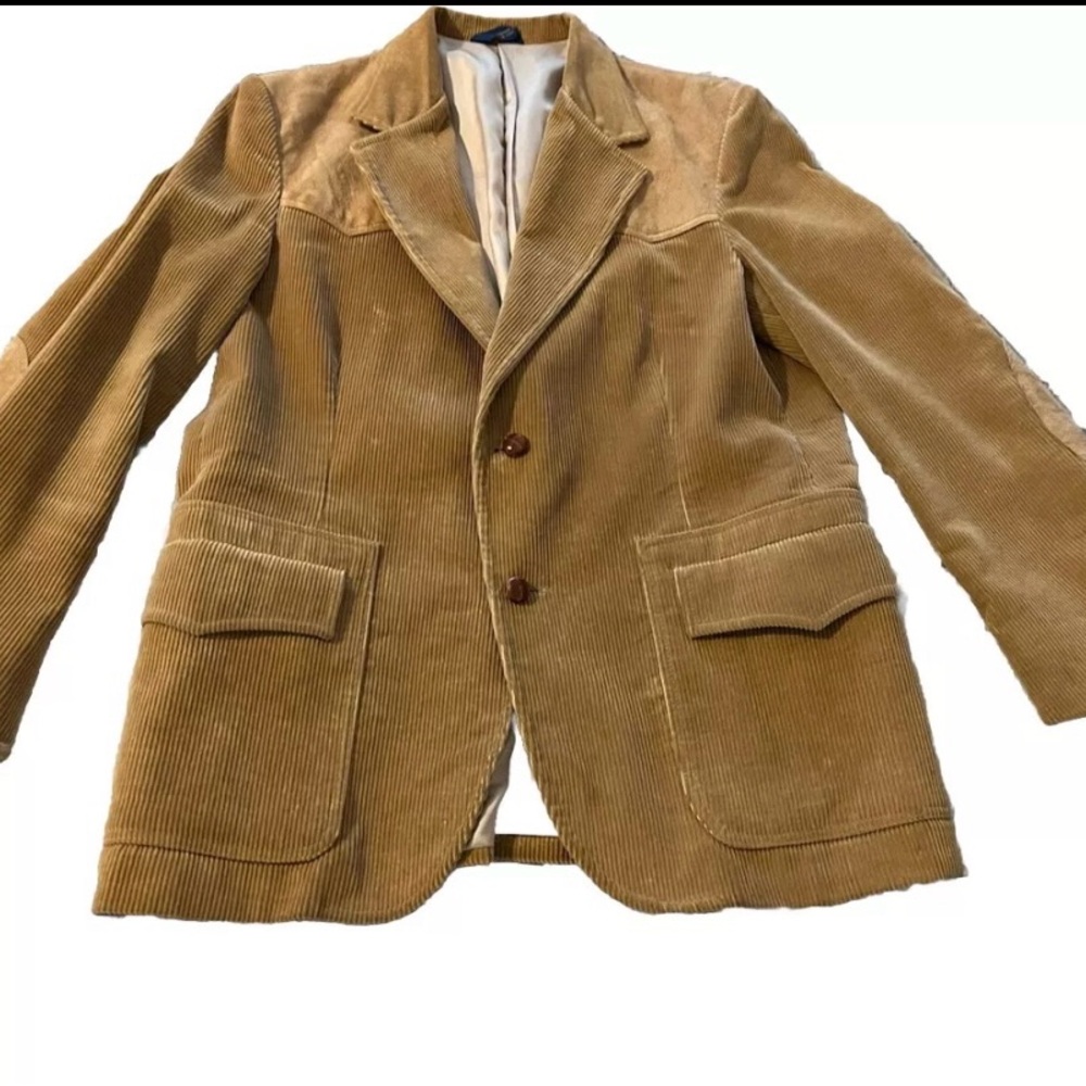 Vintage Pen West Pendleton 46 Tan Brown Corduroy Elbow Pads Blazer Suit Jacket